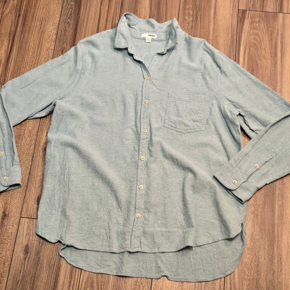 Sonoma Goods For Life Womens XL Light Blue 100% Cotton Button Down Shirt Top